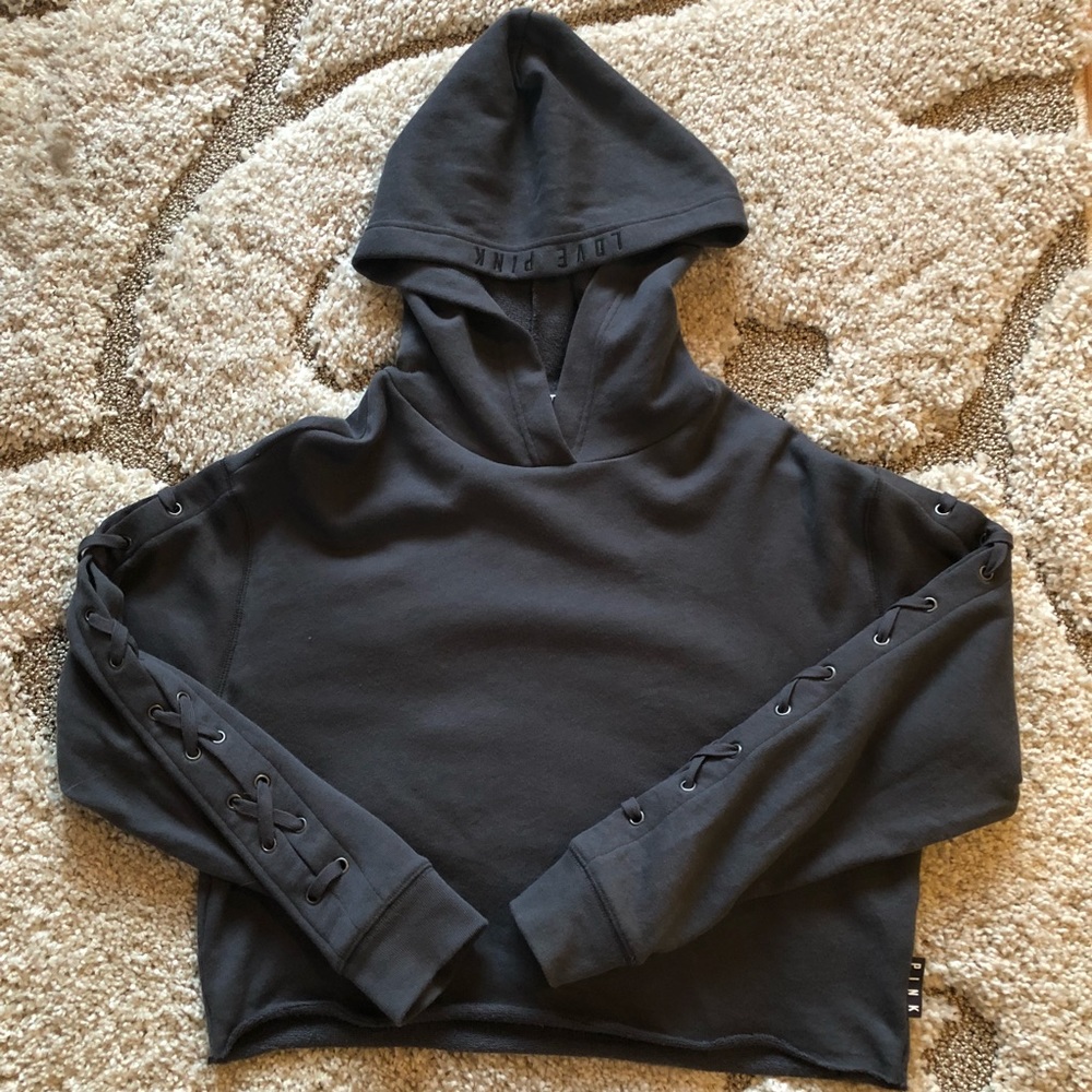 PINK Cropped lace up hoodie